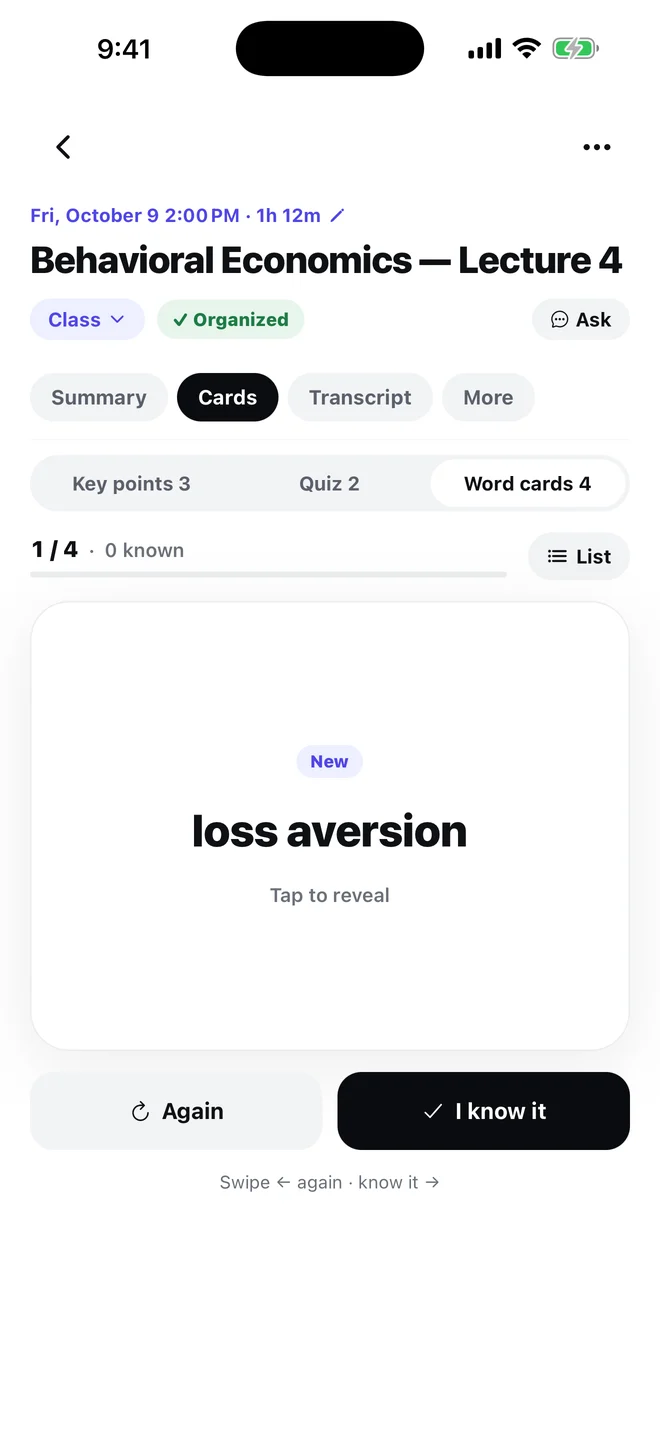 Word cards for new terms